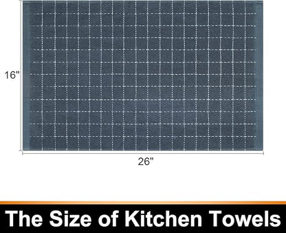 Mordimy 100% Cotton Terry Cloth Kitchen Towels, Super Soft and Absorbent Dish Towels for Drying, Checkered Designed Hand Towels for Kitchen, 16 x 26 Inches, 4 Pack, Grey