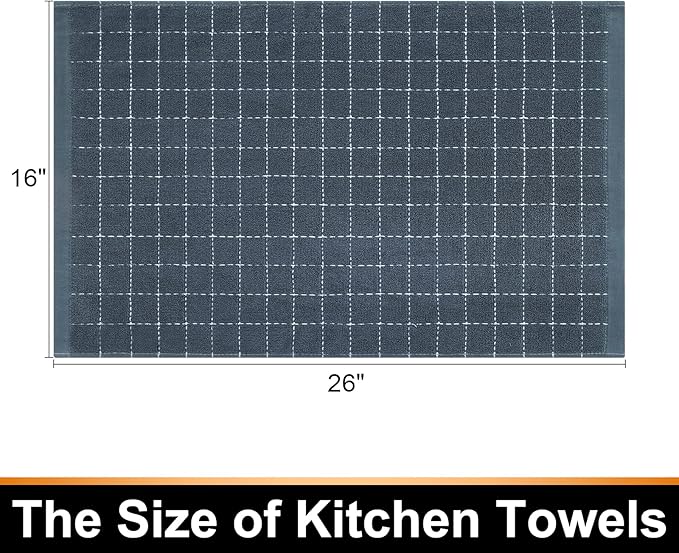 Mordimy 100% Cotton Terrycloth Kitchen Towels and Dishcloths Sets, Soft and Absorbent Checkered Dish Towels, Quick Drying Dish Rags for Washing Dishes, 4 Pack 16" x 26" & 4 Pack 12" x 12", Grey