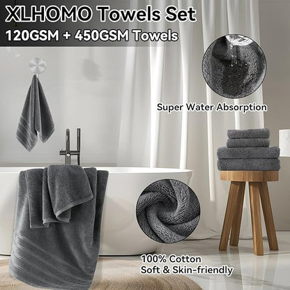 Bathroom Set - Grey Bathroom Accessories Set with Shower Curtain, Bath Towels, Soap Dispenser, Toilet Brush, Trash Can, Grey Bathroom Accessories Sets Complete for Housewarming