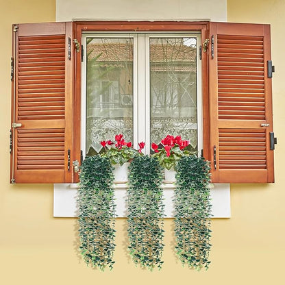Artificial Hanging Eucalyptus Plants，Fake Plant Eucalyptus Small Decor Faux Hanging Vine Plants Wall Greenery for New Home Decoration，for Floating Shelf Indoor Outdoor Pack of 3