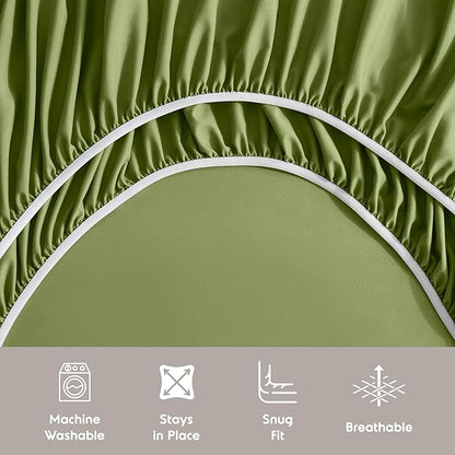 Nestl Short Queen Sheet Set - 1800 Ultra-Soft Microfiber - Double Brushed - Deep Pockets - Easy Fit - 4 Piece Set - Bed Sheets (Short Queen, Calla Green)