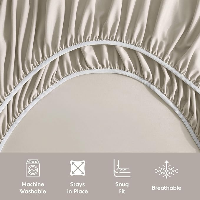 Nestl Twin XL Sheet Set - College Dorm Size - Luxury 1800 Ultra-Soft Microfiber Twin Extra Long Bed Sheets - Deep Pockets - Easy Fit - Extra Soft - 3 Piece Set (Twin XL, Beige Cream)