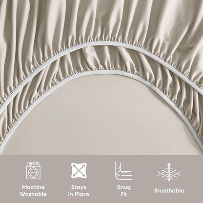 Nestl Twin Sheet Set - 1800 Ultra-Soft Microfiber Twin Bed Sheets - Double Brushed - Deep Pockets - Easy Fit - Extra Soft - 3 Piece Set - Bedding Sheets & Pillowcases (Twin, Beige Cream)