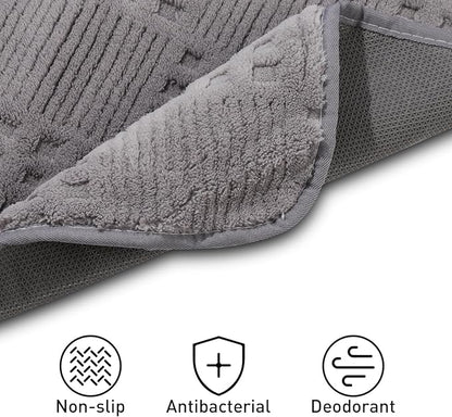 Bath Mats 24x17 Non-Slip Absorbent Bathroom Rug, Quick Dry Machine Washable Shower Tub Mat with Rubber Backing, Soft Floor Carpet for Bathroom Decor Waffle Grey