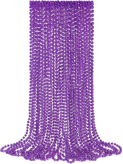YAXINRUI 12 PCS Purple Bead Necklaces, Purple Mardi Gras Beads, Halloween Beads Necklaces, 33 Inch Beaded Necklaces Costume Necklace for Mardi Gras Christmas Halloween Party Favors