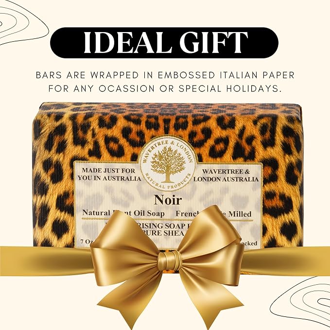 Wavertree & London Noir Scented Natural Soap Bar, 7oz Moisturizing French Triple Milled Soap Bar for Women & Men Enriched with Organic Shea Butter, Pure Bath & Body Soap (1 Bar)
