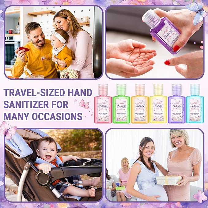 Frienda 24 Sets Butterfly Baby Shower Hand Sanitizer Gift Set Travel Size Hand Sanitizer Gift Bulk Mini a Little Butterfly Is on the Way for Baby Shower Gender Reveal Appreciation Guest Gifts