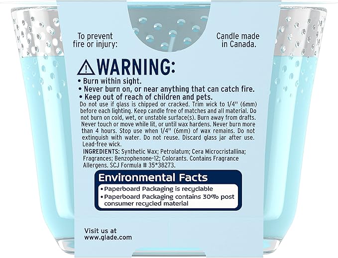 Glade Candle Aqua Waves, Fragrance Candle Infused with Essential Oils, Air Freshener Candle, 3-Wick Candle, 6.8 Oz, 3 Count