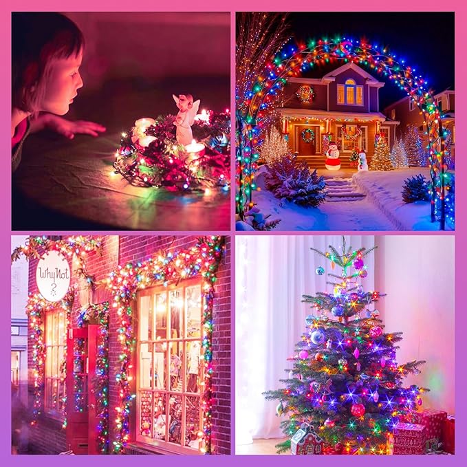 Upgraded 75.8 FT 200 LED Multicolored Christmas Lights Outdoor and Indoor, Extendable Green Wire, Memory Function & Timer & 8 Modes, Waterproof Super Bright Lights for Xmas Tree Holiday Party Garden