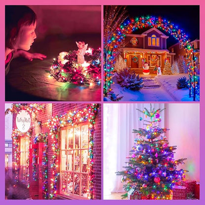 Upgraded 75.8 FT 200 LED Multicolored Christmas Lights Outdoor and Indoor, Extendable Green Wire, Memory Function & Timer & 8 Modes, Waterproof Super Bright Lights for Xmas Tree Holiday Party Garden