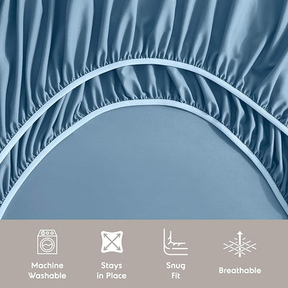Nestl Short Queen Sheet Set - 1800 Ultra-Soft Microfiber - Double Brushed - Deep Pockets - Easy Fit - 4 Piece Set - Bed Sheets (Short Queen, Blue Heaven)