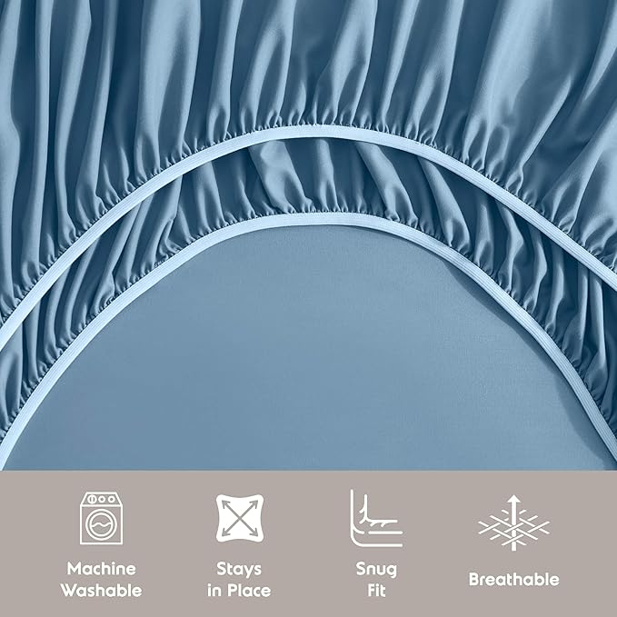 Nestl King Sheet Set - Luxury 1800 Ultra-Soft Microfiber King Bed Sheets - Double Brushed - Deep Pockets - Easy Fit - 4 Piece Set - Bedding Sheets & Pillowcases (King, Blue Heaven)