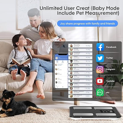 EEBBL Smart Scale for Body Weight, Digital Bathroom Scale BMI Weighing Bluetooth Body Fat Scale, Body Composition Monitor Health Analyzer with Smartphone App, Buletooth 5.0 400 lbs - Black
