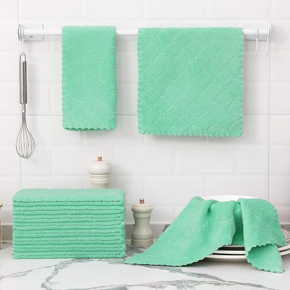 Homaxy 12 Pack Dish Towels for Kitchen (10 x 20 Inches, Green), Super Soft and Absorbent Coral Velvet Dish Cloths for Washing Dishes, Nonstick Oil Fast Drying Microfiber Cleaning Cloth