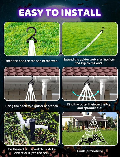 Giant Spider Webs Halloween Decorations - 250 LEDs Outdoor Halloween Decor Lights,16.4FT Net, 4Ft Light-up Spider, 8 Modes,Waterproof & Timer for Yard Porch Garden,Outside Costumes Party (with Spider)