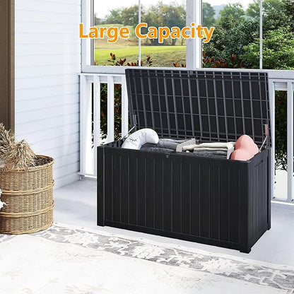 180 Gallon Outdoor Storage Box Waterproof, Resin Deck Boxes with Lockable Lid & UV-Resistant for Patio, Pool, Garden Furniture Cushions & Accessories, Black