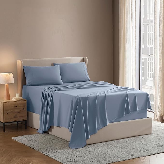 Nestl California King Sheet Set - 1800 Ultra-Soft Microfiber Cal King Bed Sheets - Double Brushed - Deep Pockets - Easy Fit - 4 Piece Set - Bed Sheets (California King, Stone Blue)