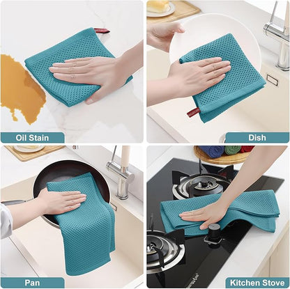 Homaxy 100% Cotton Kitchen Towels and Dishcloths Set, 12 x 12 Inches and 13 x 28 Inches, Set of 8 Bulk Kitchen Towels Set, Ultra Soft Absorbent Dish Cloths for Washing Dishes, Lake Blue