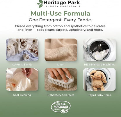 Heritage Park Luxury Laundry Detergent | Dermatologist Tested Plant based Natural & Enzyme Laundry Detergent | Sensitive Skin Friendly - Lavender Mist (32 fl oz)