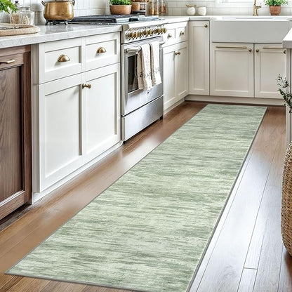2x8 Modern Abstract Runner Rug for Hallways, Light Sage Green and Ivory Super Soft Hallway Decor Kitchen Rugs with Non-Slip, Non-Shedding Washable Rug for Entryway Bedroom Indoor