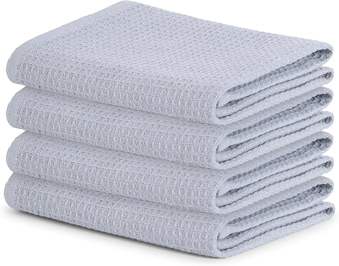 Blue Needles Waffle Weave Kitchen Towels, 15x25 Inches 100% Cotton Set of 4 Dish Towels for Kitchen, Ultra Soft & Absorbent with Hanging Loop, Spring Summer Dish Rags for Quick Drying - Ash Grey