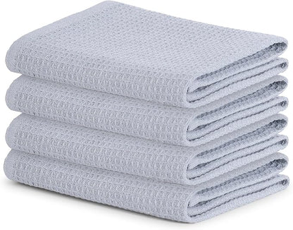 Blue Needles Waffle Weave Kitchen Towels, 15x25 Inches 100% Cotton Set of 4 Dish Towels for Kitchen, Ultra Soft & Absorbent with Hanging Loop, Spring Summer Dish Rags for Quick Drying - Ash Grey