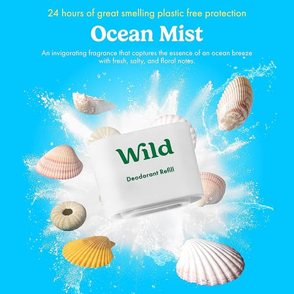 Wild - Refillable Deodorant Variety Pack with Clean Fresh Scents - Aluminum Free - Scents Include Fresh Cotton & Sea Salt, Ocean Mist & Thunderstorm - Long Lasting Protection