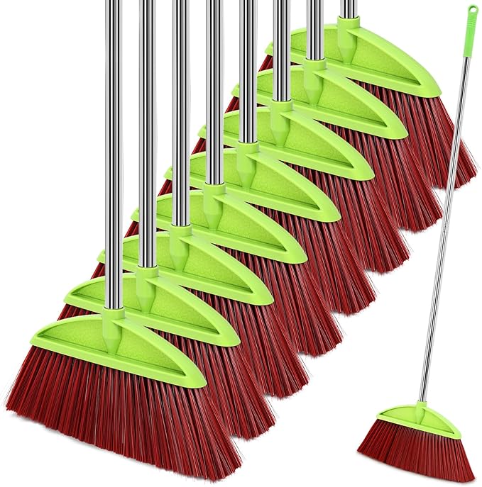 Lasnten 8 Pack Indoor Broom for Floor Cleaning Commercial Set with 49" Stainless Steel Detachable Handle Indoor and Outdoor Floor Brooms for Home, Garage, Kitchen, Office, Patio(Green,49x13.6 Inches)