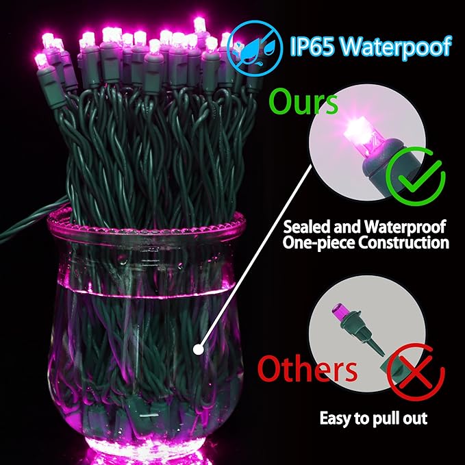 25ft 50 Counts Pink LED Christmas Lights - Commercial Grade Pink Christmas Decoration Outdoor Waterproof,LED Lights 5mm Wide Angle Green Wire, Xmas Tree Light, IP65, UL