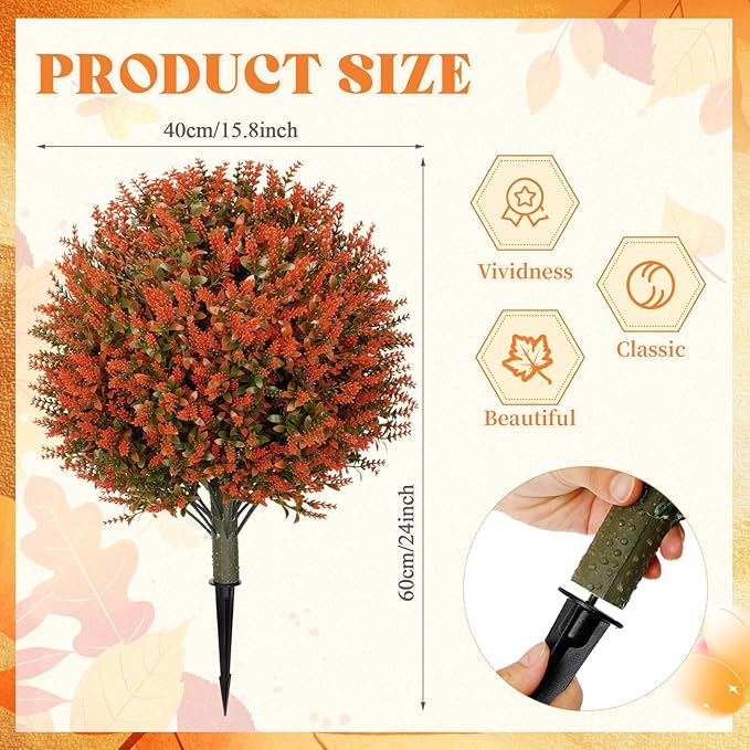 24 Fall Artificial Topiary Ball Trees with Flowers Set of 2, Outdoor Fake Topiary with Ground Spike, UV Resistant Faux Artificial Plant Bush for Indoor Front Porch Garden(2 Pack, Golden)