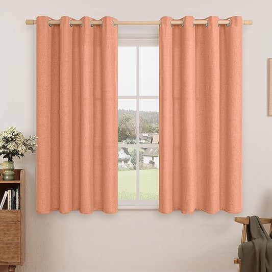 LAMIT Terracotta Linen Curtains 45 Inch Length for Bedroom, Gromment Thermal Curtains Privacy Fall Decor Light Filtering Window Drapes for Living Room, Set of 2 Panels, W52 x L45