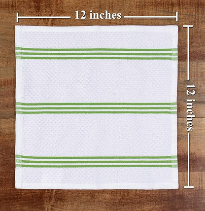 Sticky Toffee Cotton Dishcloths Set of 8 – Green and White Dish Towels 12x12 in, Reusable and Absorbent Tea Towels for Cleaning or Drying, Oeko-Tex Cotton