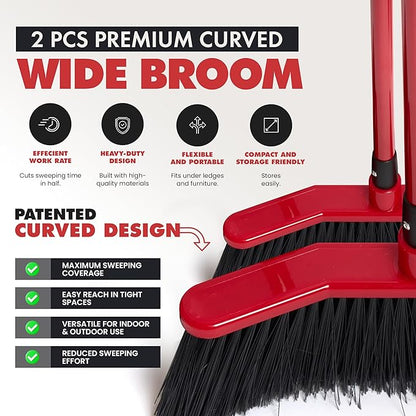 Da Vinci Curved Angle Broom & Dustpan Combo Pack (2) - Heavy Duty Broom for Indoor/Outdoor Sweeping, Steel Telescopic Handle, Durable PVC Bristles, Ideal for Pet Hair, Dust, Kitchen & Rough Surfaces