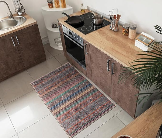 Keen Home Design 2x3 Rug - Machine Washable Entry Rug with Non-Slip Backing, Ideal for Enteryway, Kitchen, Bathroom, Laundry Room - Vintage, Easy Clean, Durable, Low Pile Rug - (2' x 3')