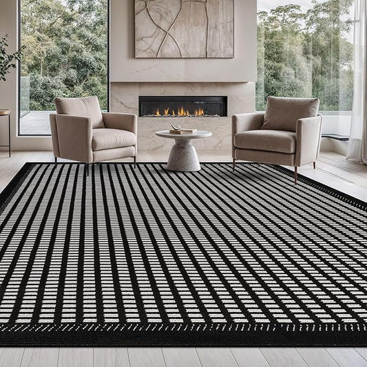 Beverly Rug Micro Loop Area Rug Black/White 8x10 Geometric Modern Luxury Zebra Durable Soft Indoor Rugs for Living Dining Room Office Stain Resistant Non Shedding Casual Indoor Carpet 8 x 10