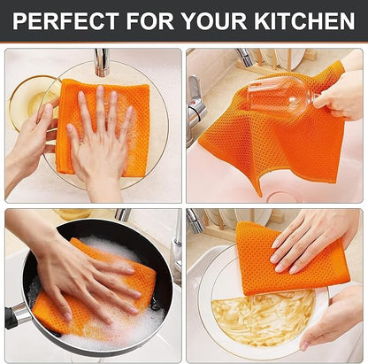 Kitinjoy 100% Cotton Kitchen Dish Cloths, 12 Pack Waffle Weave Ultra Soft Absorbent Dish Towels for Drying Dishes Quick Drying Kitchen Towels Dish Rags, 12 X 12Inch, Orange