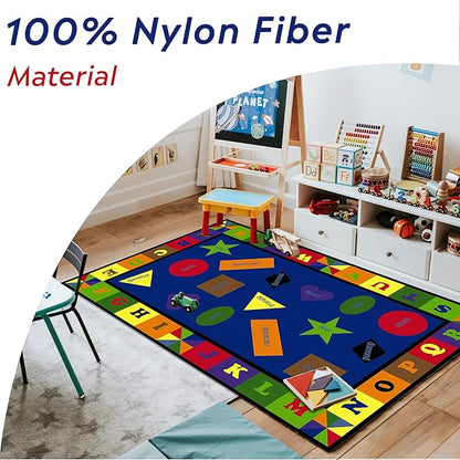 Colorful Shapes Preschool Rug with Bright Colors, 6' x 8'6" Rectangle, Educational Classroom Rug, Kids Learning Play Mat | Area Rug for Bedroom or Playroom