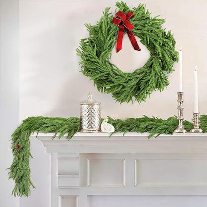 9ft 1pcs Christmas Norfolk Pine Garlands Dense Realistic Artificial Faux Greenery Garland Winter Christmas Garland for Fireplace, Wall, Window, Indoor Outdoor Xmas Decor