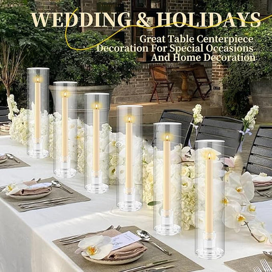 10pcs Hurricane Taper Candle Holder Glass Cylinder Candle Holder,Tall Clear Glass Candle Holders for Taper Candles for Wedding Party Christmas