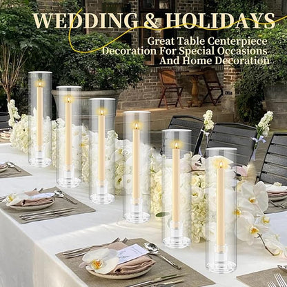 6pcs Hurricane Glass Candle Holders for Candlesticks,Large Glass Hurricane Candle Holder Bulk,Taper Hurricane Candle Holder with Cover and Heavy Base for Wedding Party Christmas