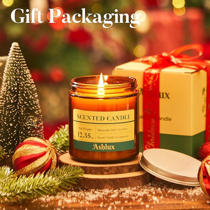 Vanilla and Cinnamon Candle,12.35oz Scented Candles with 8% Essential Oils,70 Hour Burn Time Soy Wax Candles for Home Decor,Reading,Jar Candle Gifts for Women and Men