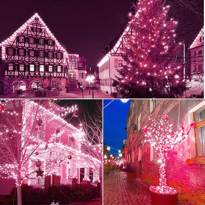50 Counts Pink Christmas Lights – 25ft 5mm Pink String Lights Outdoor Commercial Grade Waterproof, Indoor Pink Christmas Tree Decorations, Green Wire Mini String Lights, UL, IP:65