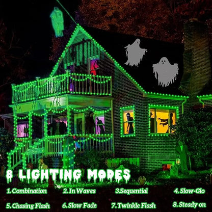 YEGUO 165ft 500 LED Halloween Lights Outdoor Waterproof, 8 Modes Green String Lights Plug in, Green Wire Christmas Lights Indoor with Timer Memory
