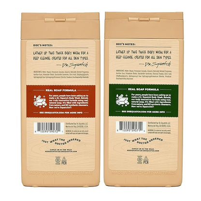 Dr. Squatch NEW Body Wash for Men with Nourishing, Natural Ingredients | No Paraben, Phthalate, Sulfate | All Day Moisture | Long Lasting Scent | Wood Barrel Bourbon & Pine Tar (14 oz, 2-Pack)