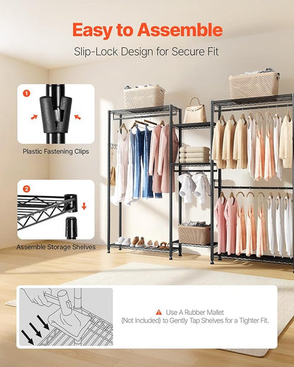 VEVOR Clothing Garment Rack, Heavy Duty Closet Wardrobe, Adjustable Tiers Clothes Racks with Steel Frame, for Bedroom, Clothing Store, Hallway
