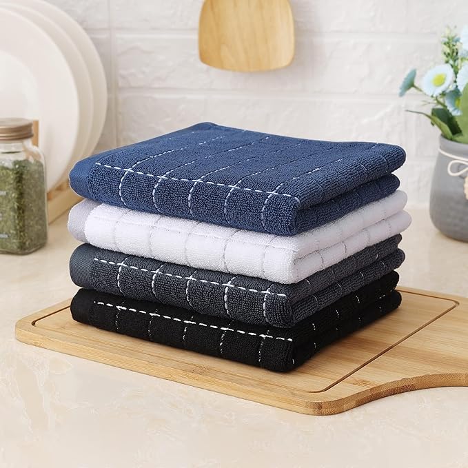 Homaxy 100% Cotton Terry Kitchen Towels(Multiple Colour, 13 x 28 inches), Checkered Designed, Soft and Super Absorbent Dish Towels, 8 Pack