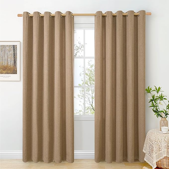 BGment Camel Linen Curtains for Living Room 84 Inch Length 2 Panels Set, Country Rustic Window Drapes Textured Light Filtering for Bedroom Laundry Privacy, Each 60 Inch Wide