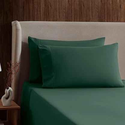 Nestl Queen Sheet Set - Luxury 1800 Ultra-Soft Microfiber Bed Sheets - Double Brushed - Deep Pockets - Easy Fit - 4 Piece Set - Bedding Sheets & Pillowcases (Queen, Dark Green)