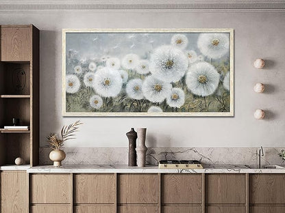 Ardemy Dandelion Wall Art Large Framed Floral Canvas Art Wall Decor Living Room Flower Paintings Pictures Textured Artwork For Walls Dining Room Bedroom Home Office, 48"x24"
