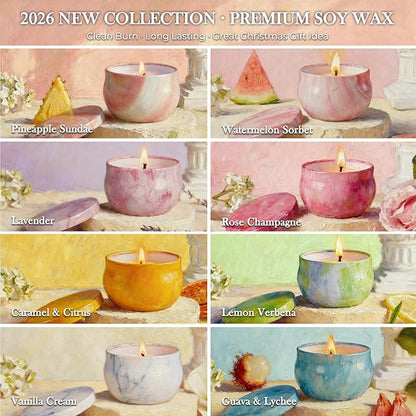 Candles, 8 Pack Artistic Floral & Fruity Candle Gift Set for Women, Paris-Inspired Oil Painting Gift Box, Scented Soy Wax Aromatherapy Candles, Beautiful Valentines Holiday Gifts for Cozy Home Décor